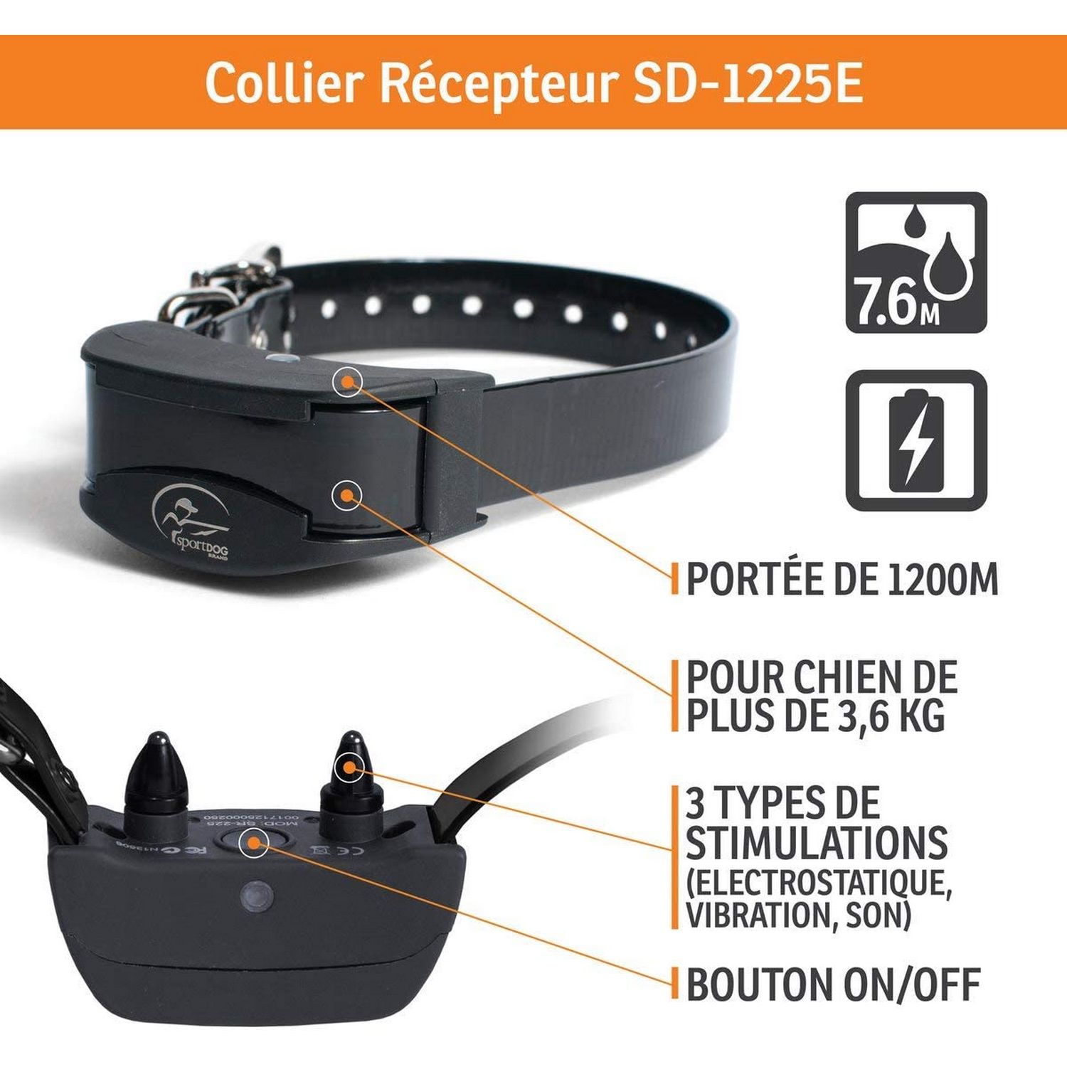 Collier Dressage 1200 mètres Pour Chien de Chasse | SportDog SD-1225E