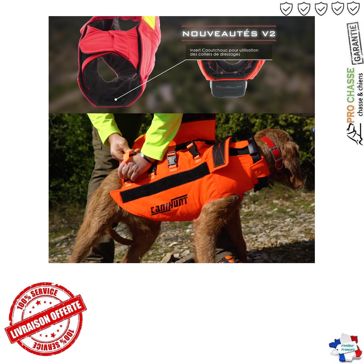 Gilet de sécurité pour chien - L - Tour de cou : 50 à 56 cm - Ventre : 68 à  78 cm (Jaune)