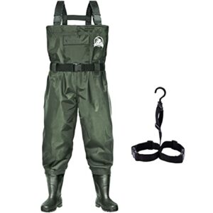 UPGRADE Cuissardes de pêche pour homme et femme avec bottes, 2 plis nylon/PVC imperméable, léger et léger pour la chasse (homme 12, vert)
