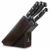 AUSONIA – 96429 BLOC EN BOIS TEINTE NOIRE 5 COUTEAUX FORGÉS EN ACIER INOX AISI 420 ET MANCHE ATOXIQUE EN POLYPROPYLÈNE. LES COUTEAUX SONT LES SUIVANTS : COUTEAU DE CUISINE DE 21 CM, COUTEAU À PAIN DE 24 CM, COUTEAU DE CUISINE DE 10 CM, COUTEAU À JAMBON DE 26 CM, COUTEAU À RÔTI DE 24 CM