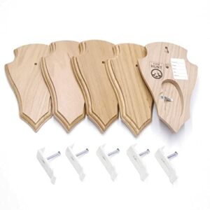 EUROHUNT REH Lot de 5 panneaux de trophée pointus en chêne clair AF 18,5 x 11 cm avec 5 pinces à cornes en plastique