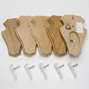 EUROHUNT REH Lot de 5 panneaux de trophée en chêne clair AF 18,5 x 11 cm avec 5 pinces à cornes en plastique
