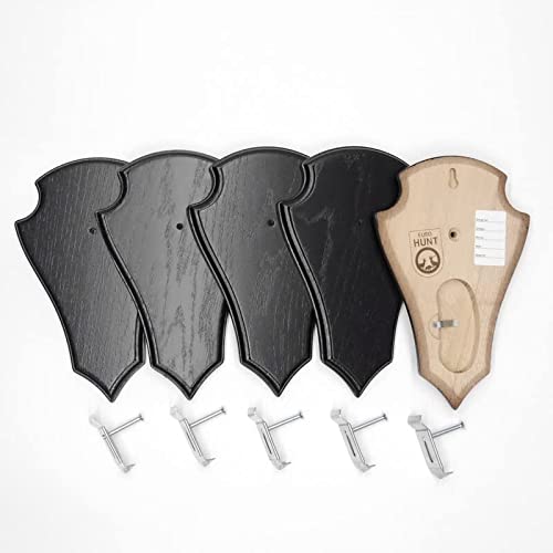 EUROHUNT REH Lot de 5 panneaux de trophée pointus en chêne foncé AF 21 cm x 13 cm avec 5 pinces à cornes en métal