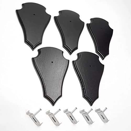 EUROHUNT REH Lot de 5 panneaux de trophée pointus en chêne foncé AF 21 cm x 13 cm avec 5 pinces à cornes en métal