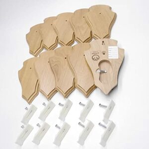 EUROHUNT REH Lot de 10 panneaux de trophée pointus en chêne clair AF 18,5 x 11 cm avec 10 pinces à cornes en plastique