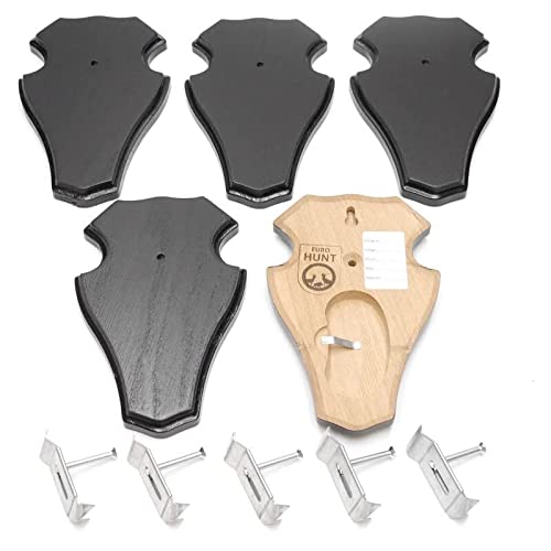 EUROHUNT REH Lot de 5 panneaux de trophée en chêne foncé AF 18,5 x 11 cm avec 5 pinces à cornes en métal