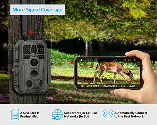 GardePro X50 Caméra de Chasse 4G LTE avec Carte SIM et APP, Vidéo H.265  32MP, Vision Nocturne Infrarouge No-Glow de 30 m, Détecteur de Mouvement  0,1 s et IP66 Étanche - ProChasse