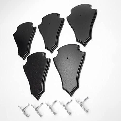 EUROHUNT REH Lot de 5 panneaux de trophée pointus en chêne foncé AF 21 cm x 13 cm avec 5 pinces à cornes en métal