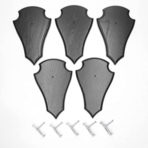 EUROHUNT REH Lot de 5 panneaux de trophée pointus en chêne foncé AF 21 cm x 13 cm avec 5 pinces à cornes en métal