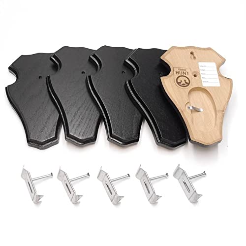 EUROHUNT REH Lot de 5 panneaux de trophée en chêne foncé AF 18,5 x 11 cm avec 5 pinces à cornes en métal