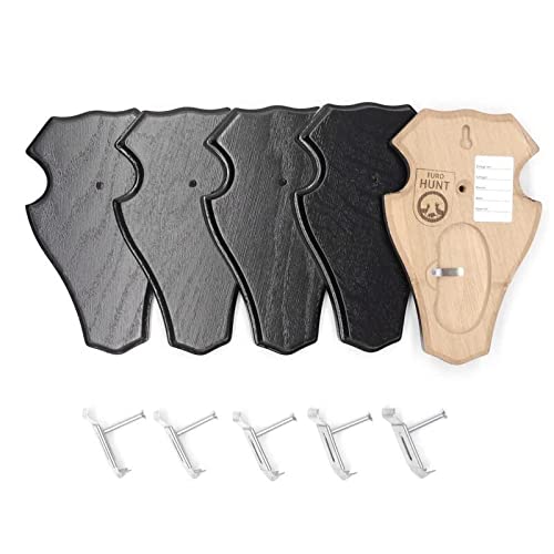 EUROHUNT REH Lot de 5 panneaux de trophée en chêne foncé AF 18,5 x 11 cm avec 5 pinces à cornes en métal
