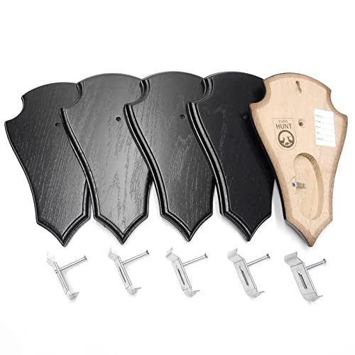 EUROHUNT REH Lot de 5 panneaux de trophée pointus en chêne foncé AF 21 cm x 13 cm avec 5 pinces à cornes en métal