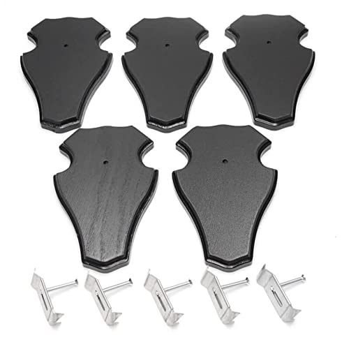 EUROHUNT REH Lot de 5 panneaux de trophée en chêne foncé AF 18,5 x 11 cm avec 5 pinces à cornes en métal