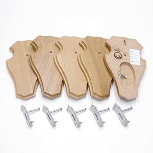 EUROHUNT REH Lot de 5 panneaux de trophée en chêne clair AF 18,5 x 11 cm avec 5 pinces à cornes en métal