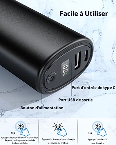 Tripole Chauffe Main Rechargeable, 10000mAh Powerbank, Chauffe-Main  Électrique à 3 Niveaux de Chauffage, Chauffant à 360°, Chauffe Mains  Reutilisable USB à Chauffage Rapide 3s pour Chasse, Ski, Golf - ProChasse