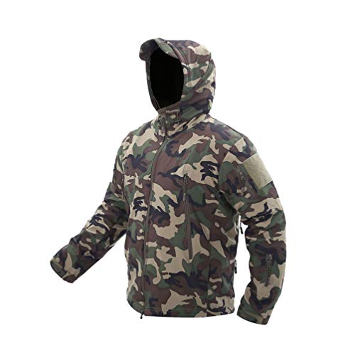 Veste de chasse camouflage imperméable à coque souple pour hommes, doublure  polaire chaude, vêtements de chasse à capuche, manteau tactique militaire