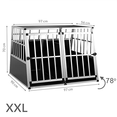 Cage de Transport Taille XXL pour Animaux domestiques Aluminium MDF 2 Portes Noir Argent Caisse Chien Chat Rongeur boîte Box de Transport Voiture