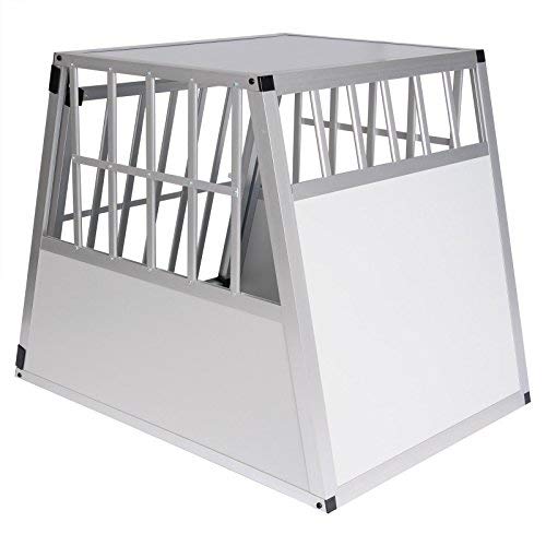 EUGAD Cage de Transport pour Chiens en Aluminium et MDF avec Porte, Boîte de Transport en Voiture pour Grands Chiens, Husky, Labrador, Golden Retriever, Samoyède, Argent, L85 x H69 x P65 cm 0048HT