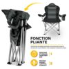TRESKO® Chaise de Camping Pliante et transportable | jusqu'à 150 kg | Chaise de pêche Portable avec accoudoirs et Porte-gobelets (Gris)