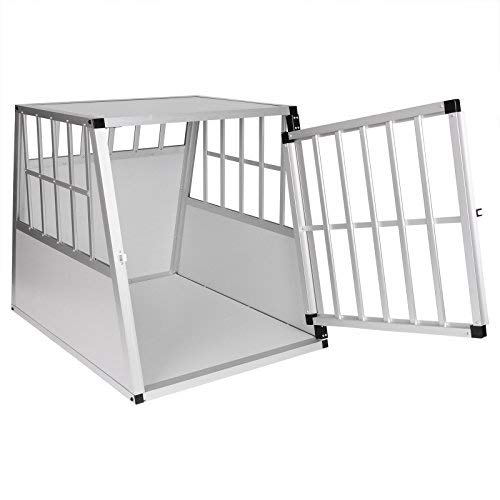 EUGAD Cage de Transport pour Chiens en Aluminium et MDF avec Porte, Boîte de Transport en Voiture pour Grands Chiens, Husky, Labrador, Golden Retriever, Samoyède, Argent, L85 x H69 x P65 cm 0048HT