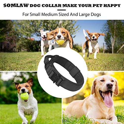 Collier Chien Tactique Réglable avec Poignée de Commande - Collier pour Chien Boucle en Métal Idéal pour Chiens de Travail et Toutes Tailles (Noir, M)