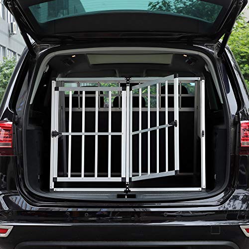 Cage de Transport Taille XXL pour Animaux domestiques Aluminium MDF 2 Portes Noir Argent Caisse Chien Chat Rongeur boîte Box de Transport Voiture