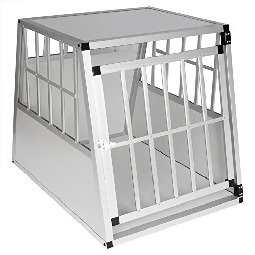 EUGAD Cage de Transport pour Chiens en Aluminium et MDF avec Porte, Boîte de Transport en Voiture pour Grands Chiens, Husky, Labrador, Golden Retriever, Samoyède, Argent, L85 x H69 x P65 cm 0048HT
