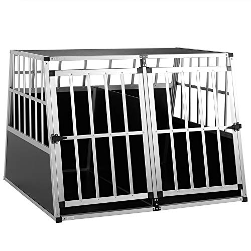 Cage de Transport Taille XXL pour Animaux domestiques Aluminium MDF 2 Portes Noir Argent Caisse Chien Chat Rongeur boîte Box de Transport Voiture