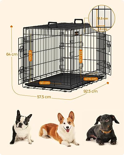 Feandrea Cage pour Chien Pliable avec 2 Portes, Plateau Amovible, 92,5 x 57,5 x 64 cm, Taille L, Noir PPD36H