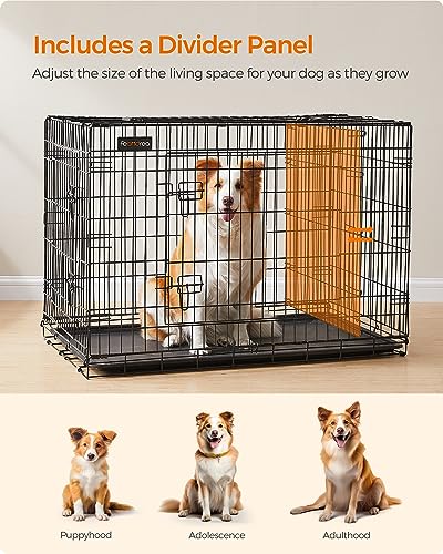 FEANDREA Cage pour Chien, avec 2 Portes, 107 x 70 x 77,5 cm, Noir PPD42BK