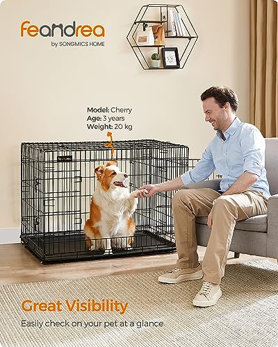 FEANDREA Cage pour Chien, avec 2 Portes, 107 x 70 x 77,5 cm, Noir PPD42BK