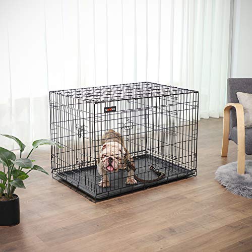 FEANDREA Cage pour Chien, avec 2 Portes, 107 x 70 x 77,5 cm, Noir PPD42BK