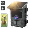 Camera de Chasse Solaire WiFi 4K 30FPS 46MP, Bluetooth Camera Chasse Infrarouge Batterie Rechargeable Intégrée, Caméra de Chasse Nocturne Étanche IP66 Grand Angle 120° Vitesse de Dclenchement 0,1s