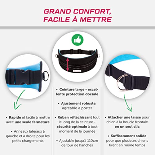 LASALINE Canicross Ceinture Abdominale pour Laisse de Chien - Noir Bleu Clair