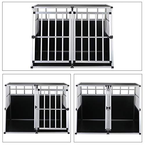 Cage de Transport Taille XXL pour Animaux domestiques Aluminium MDF 2 Portes Noir Argent Caisse Chien Chat Rongeur boîte Box de Transport Voiture