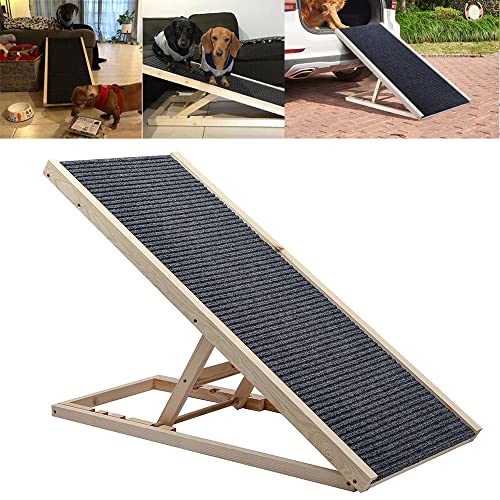 Rampe pour Chien Voiture Pliable, Rampe pour Animaux de Vompagnie avec  Hauteur Réglable, Rampe pour Chien en Bois Canapé Escalier, (L100xW40cm,  H30-60cm) - ProChasse