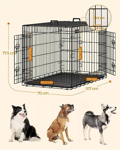 FEANDREA Cage pour Chien, avec 2 Portes, 107 x 70 x 77,5 cm, Noir PPD42BK