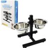 BPS BPS-11119 Mangeoires pour chiens en acier inoxydable avec support et support Hauteur réglable 3 tailles au choix (S)