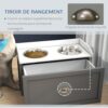 PawHut Gamelles Chiens Surélevées - Porte-gamelles surélevé Chat Rangement 2 en 1 - tiroir, 2 gamelles 2L - en Acier INOX. et Bois Blanc Gris