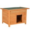 PawHut Niche pour Chien Chat en Bois sur Pied chenil Toit ouvrant bitumé 85 x 58 x 58 cm pin Massif pré-huilé Marron Vert
