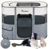 Pawaboo Parc Enclos Pliable Chien Chat, Enclos Intérieur Extérieur Portable, Cage Clôture Tente d’exercice en Tissu Oxford pour Petits Animaux, avec Bol à Nourriture, M, Gris