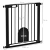 PawHut Barrière de sécurité Animaux de 76H cm barrière Chien Chat avec Porte Fermeture Automatique système de Double Verrouillage Fixation par pressionde de 75 à 82 cm Acier et ABS Noir