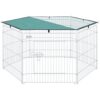 PawHut Parc enclos modulable Acier 6 Panneaux et 1 Porte pour Chiens Lapins rongeurs Petits Animaux intérieur et extérieur Ø 120 x 60 cm Gris métal Vert
