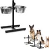 Mangeoire pour Chien INOX + Support Hauteur Réglable, Mangeoire en Acier Inoxydable réglable,Porte-gamelles avec gamelles réglable en Hauteur – idéal pour Chiens Grands ou Vieux (Noir)