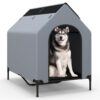 COSTWAY Niche pour Chien Exteriéur Intérieur 110 cm, Chenil pour Moyen Chien 2 en 1, Fenêtre Ventilée, Housse Amovible, Lit pour Chien, Tissu Oxford, Abri Extérieur pour Chien, Capacité 40 kg
