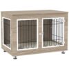 PawHut Cage pour Chien Meuble Cage Chien Interieur Table d’appoint Multi-usages avec Double Porte et Coussin – Niche pour Chien Moyenne et Grande Taille – 90 x 58 x 65 cm, Aspect Noyer