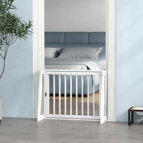 PawHut Barrière de sécurité pour Chien barrière de Protection à 3 Panneaux rétractable 71-190 cm clôture pour Animal Domestique en Bois - dim. 71-190L x 38,5l x 56H cm Blanc