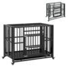 PawHut Cage pour Chien sur roulettes Cage de Transport Pliable en Acier pour Chiens de Taille Grande et Moyenne 2 Portes verrouillables Plateau Amovible 94 x 58 x 78 cm Noir