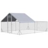 PawHut Enclos poulailler chenil volière extérieur 12 m² – Parc grillagé dim. 4L x 3l x 2H m – Espace Couvert – Acier galvanisé