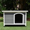 Animal Valley – Niche à Chien avec Toit Plat en Plastique – Bois et Plastique – L 104 x l 70 x H 67 cm – Taille M – Gris et Blanc – pour Chiens de Taille Moyenne